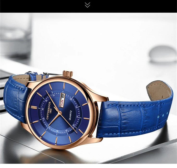 Orologio da uomo con quadrante in oro rosa di alta qualità Orologi impermeabili in pelle Business Fashion Movimento al quarzo giapponese Data Orologio maschile reloj