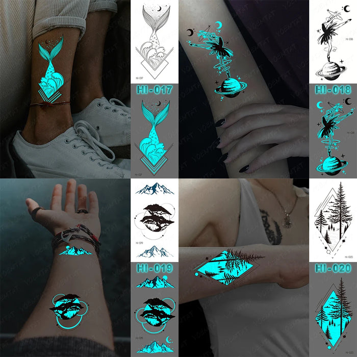Adesivo per tatuaggio luminoso blu all'ingrosso Cervo incandescente Serpente Impermeabile Tatoo temporaneo Polso Tatto falso per body art