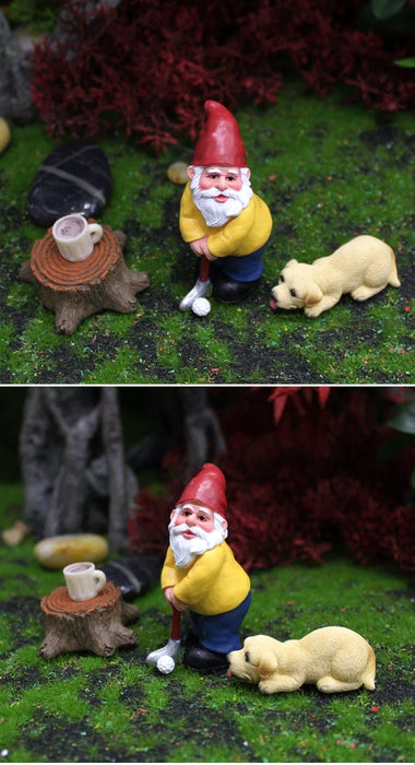 4 pz/set divertenti Mini gnomi giocare a Golf Dog resina nani Sport statua carino fai da te per scrivania Bonsai decorazione ornamento Dropshipping
