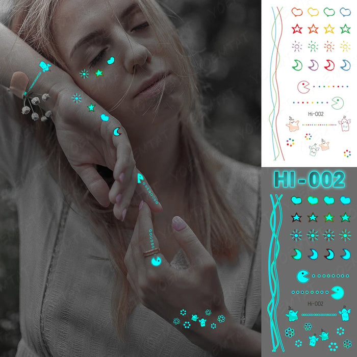 Adesivo per tatuaggio luminoso blu all'ingrosso Cervo incandescente Serpente Impermeabile Tatoo temporaneo Polso Tatto falso per body art