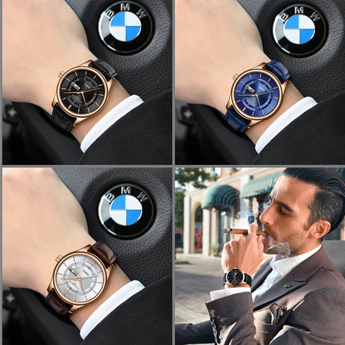 Orologio da uomo con quadrante in oro rosa di alta qualità Orologi impermeabili in pelle Business Fashion Movimento al quarzo giapponese Data Orologio maschile reloj