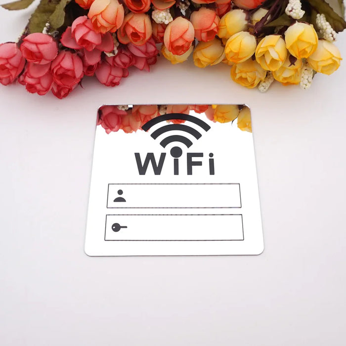 Segnale WIFI Adesivi murali specchio acrilico 3D Conto di scrittura riscrivibile e password per segnaletica di negozi pubblici