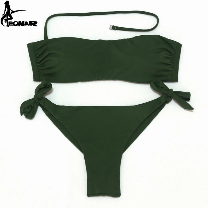 EONAR Bikini 2022 costume da bagno donna solido Bikini taglio brasiliano Set Bikini Push Up costumi da bagno Femme costumi da bagno Sport abbigliamento da spiaggia