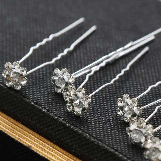10 Pz/lotto copricapo Da Sposa u-a forma di perno di perla tempestato di diamanti zircone del fiore femminile dei capelli piastra forcella capelli accessori per capelli tornante