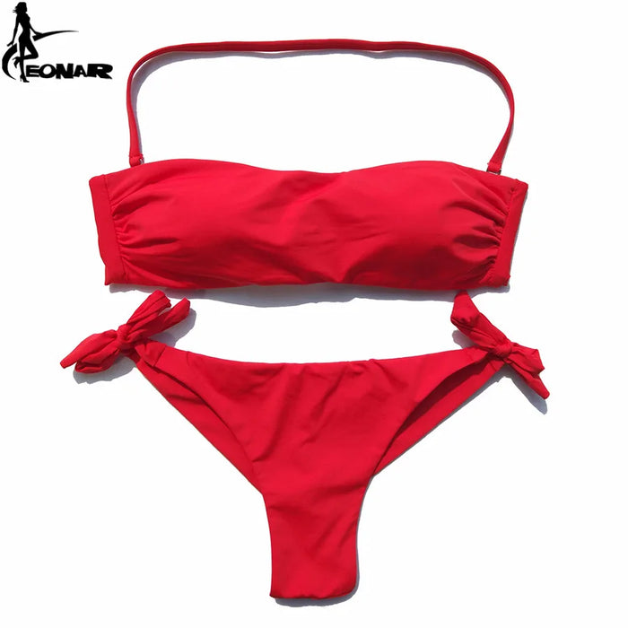 EONAR Bikini 2022 costume da bagno donna solido Bikini taglio brasiliano Set Bikini Push Up costumi da bagno Femme costumi da bagno Sport abbigliamento da spiaggia