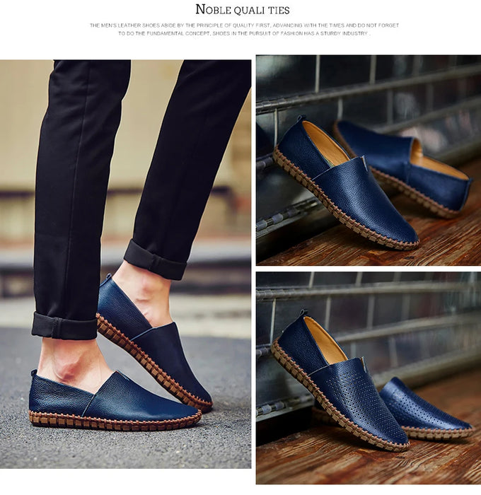 MIXIDELAI Mocassini da uomo in vera pelle di mucca Mocassini fatti a mano in morbida pelle blu Slip On Scarpe da barca da uomo PLUS TAGLIA 38 ~ 47