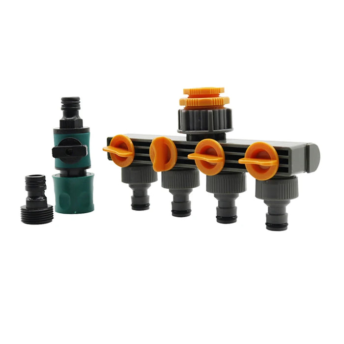 1 Set (3 pezzi) connettore per tubo dell'acqua Shunt a 4 vie Splitter per tubo flessibile con connettori rapidi valvola di controllo irrigazione per irrigazione da giardino