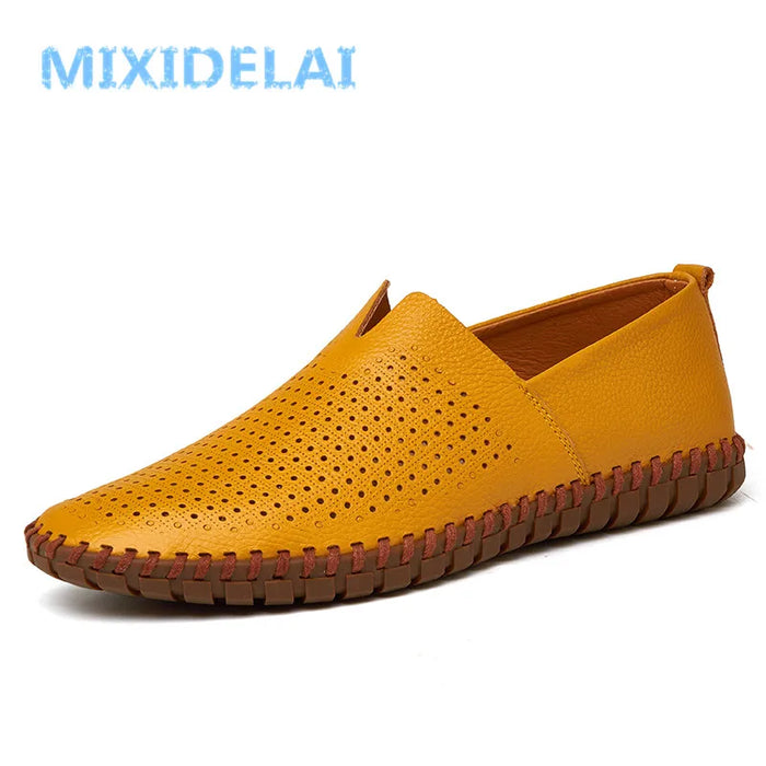 MIXIDELAI Mocassini da uomo in vera pelle di mucca Mocassini fatti a mano in morbida pelle blu Slip On Scarpe da barca da uomo PLUS TAGLIA 38 ~ 47