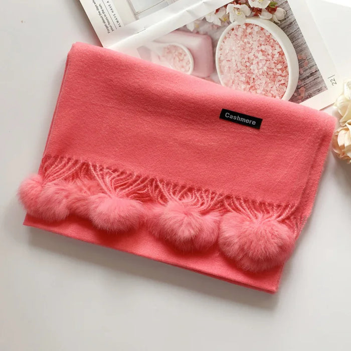 200*70 cm Donna Tinta unita Morbido Hairball Sciarpa Oversize Cashmere Scialle da donna Avvolgere Inverno Pashmina Hijab femminile Fascia Silenziatore