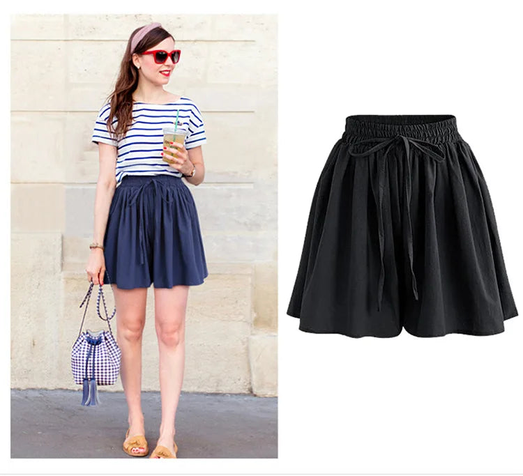 Pantaloncini estivi a gamba larga pantaloni Casual da donna a vita alta larghi M-6XL