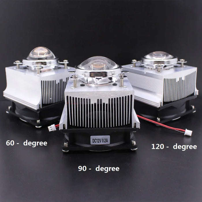 Ventola di raffreddamento del dissipatore di calore in alluminio LED da 100 W + obiettivo da 60 gradi 90 gradi 120 gradi 44 mm + staffa riflettente