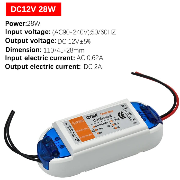 1 pz DC12V Alimentatore Led Driver 18 W / 28 W / 48 W / 72 W / 100 W Adattatore Trasformatore di Illuminazione Interruttore per LED Strip Plafoniera