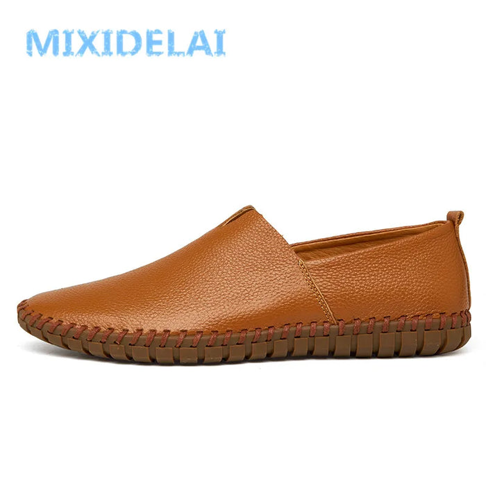 MIXIDELAI Mocassini da uomo in vera pelle di mucca Mocassini fatti a mano in morbida pelle blu Slip On Scarpe da barca da uomo PLUS TAGLIA 38 ~ 47