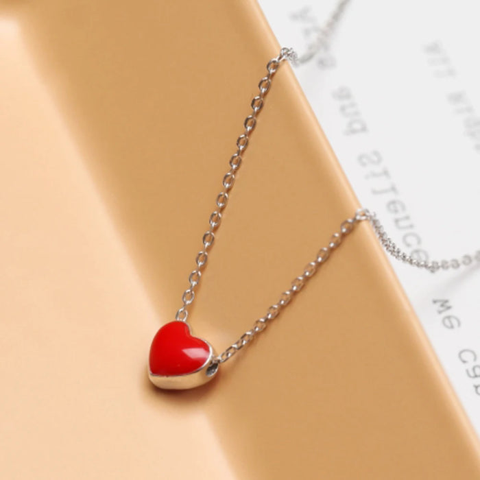 Orecchini ad ago in argento 925 + collana per set di gioielli da donna Orecchini a bottone a forma di cuore con smalto rosso minuscolo carino per ragazze Regalo per bambini