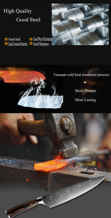 Set di coltelli da cucina premium Coltello da chef giapponese affilato Coltello Santoku con motivo damasco laser Mannaia da taglio molto veloce 1-10 pezzi