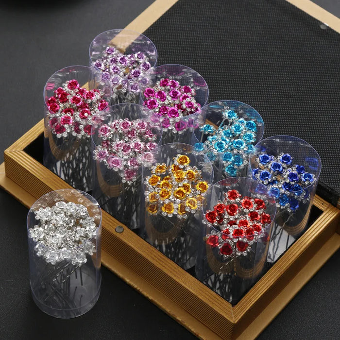 10 Pz/lotto copricapo Da Sposa u-a forma di perno di perla tempestato di diamanti zircone del fiore femminile dei capelli piastra forcella capelli accessori per capelli tornante