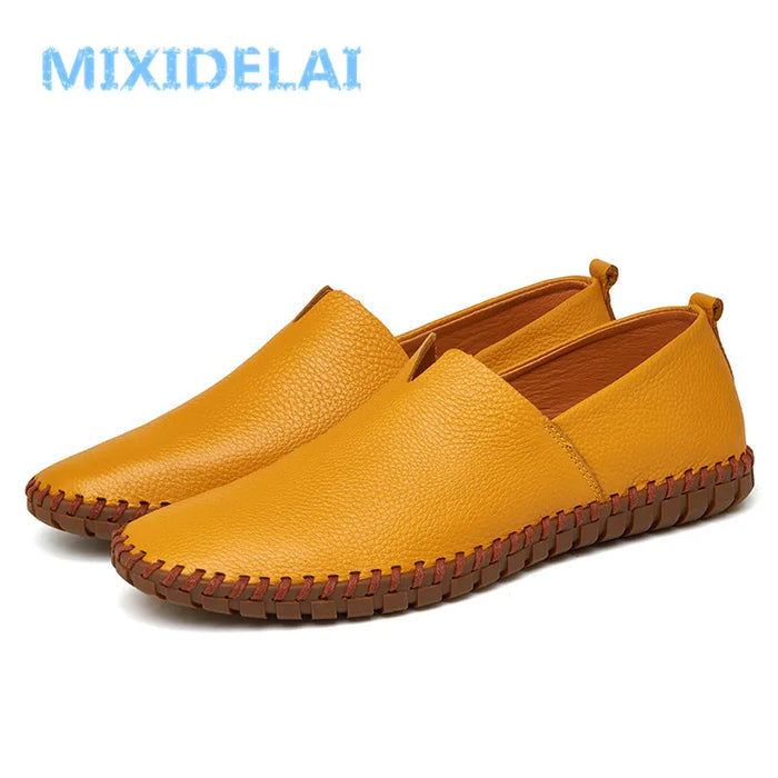 MIXIDELAI Mocassini da uomo in vera pelle di mucca Mocassini fatti a mano in morbida pelle blu Slip On Scarpe da barca da uomo PLUS TAGLIA 38 ~ 47