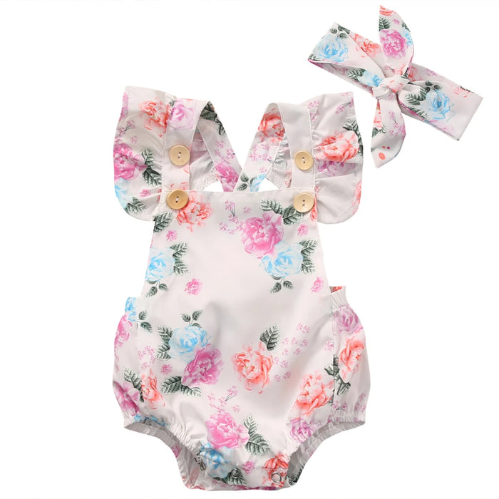 Citgeett 2 pz/set Sveglio di Estate Infantile Del Bambino Delle Ragazze Floreale Senza Maniche Pagliaccetto + Fascia Per Capelli di Estate Prendisole Vestiti Outfit Set SS