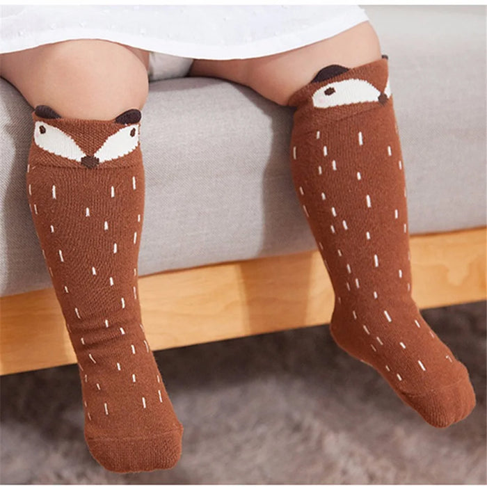 1 paio Unisex Lovely Cute Cartoon Fox Kids baby Socks Knee Girl Boy Baby Toddler Socks animal infant Soft Cotton Socks Leg Warm