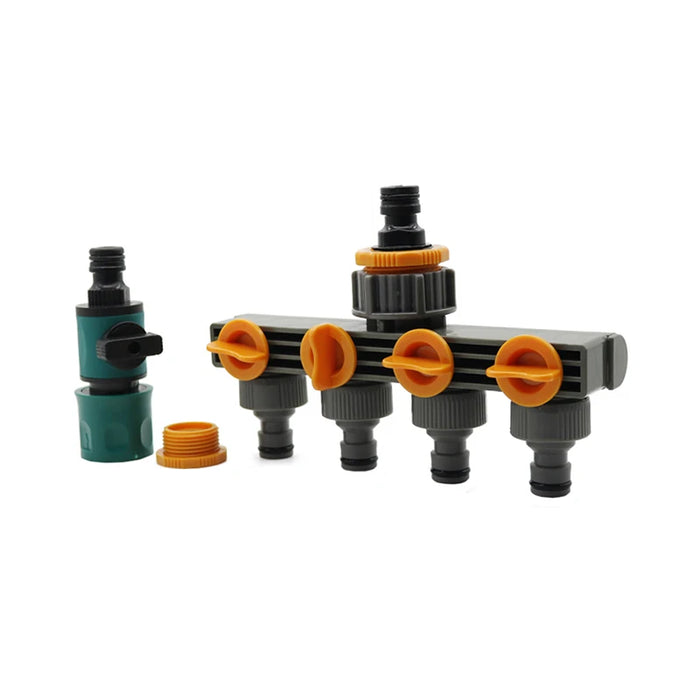 1 Set (3 pezzi) connettore per tubo dell'acqua Shunt a 4 vie Splitter per tubo flessibile con connettori rapidi valvola di controllo irrigazione per irrigazione da giardino