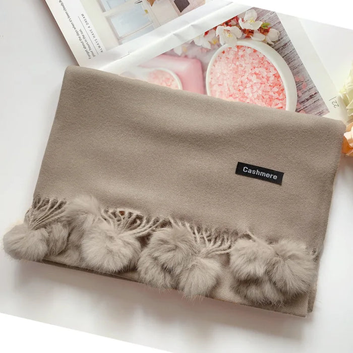 200*70 cm Donna Tinta unita Morbido Hairball Sciarpa Oversize Cashmere Scialle da donna Avvolgere Inverno Pashmina Hijab femminile Fascia Silenziatore