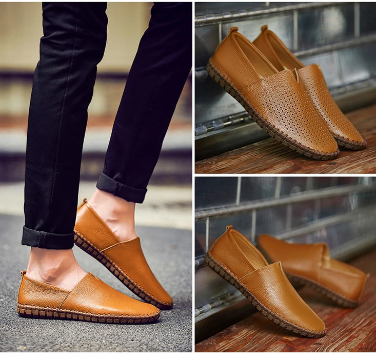 MIXIDELAI Mocassini da uomo in vera pelle di mucca Mocassini fatti a mano in morbida pelle blu Slip On Scarpe da barca da uomo PLUS TAGLIA 38 ~ 47