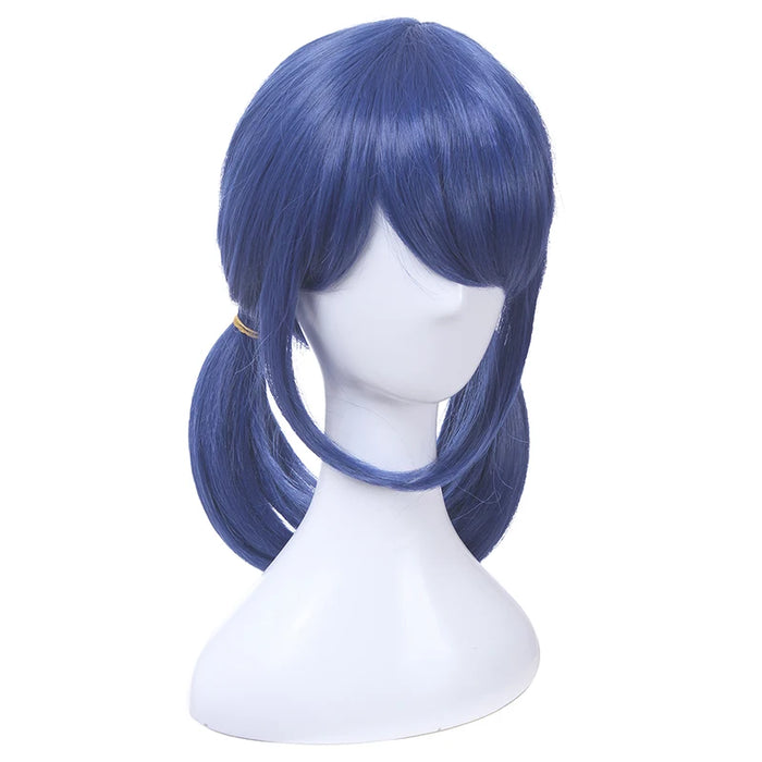 L-e-mail parrucca sintetica per capelli Marinette parrucca Cosplay blu scuro doppia coda di cavallo parrucche da donna resistenti al calore di Halloween diritte