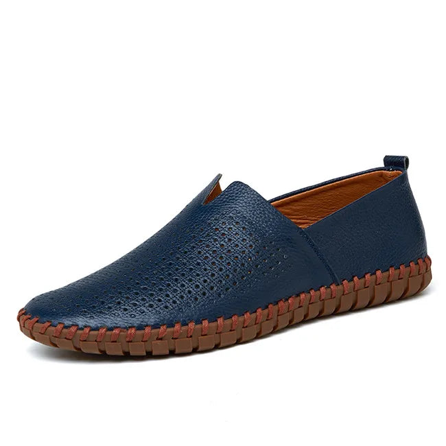 MIXIDELAI Mocassini da uomo in vera pelle di mucca Mocassini fatti a mano in morbida pelle blu Slip On Scarpe da barca da uomo PLUS TAGLIA 38 ~ 47