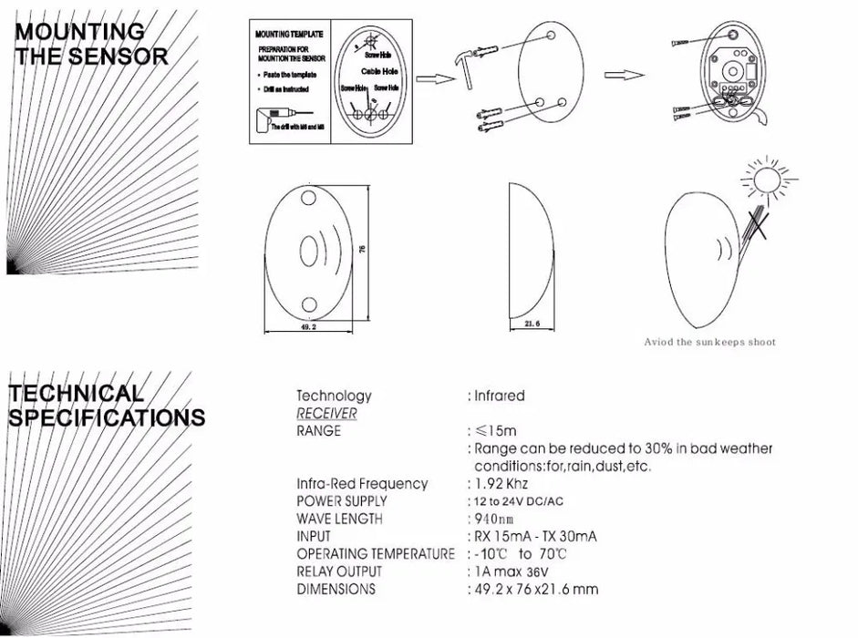 DC/AC 12 ~ 24V impermeabile IP55 fotocellula cancello automatico porta sensore di sicurezza allarme sensore a raggio infrarosso fotocellula 15m portata di rilevamento