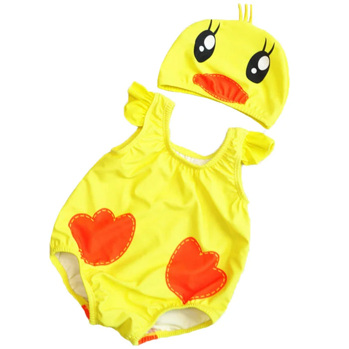 Carino Frutta Forma di Animale Del Bambino di Un pezzo del Costume Da Bagno + Cuffia da nuoto Per Il Bambino Delle Ragazze Dei Ragazzi Del Bambino di Estate Infantile Del Bambino Del Bambino acqua Vestiti di Sport