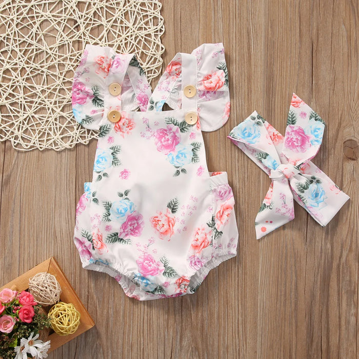 Citgeett 2 pz/set Sveglio di Estate Infantile Del Bambino Delle Ragazze Floreale Senza Maniche Pagliaccetto + Fascia Per Capelli di Estate Prendisole Vestiti Outfit Set SS