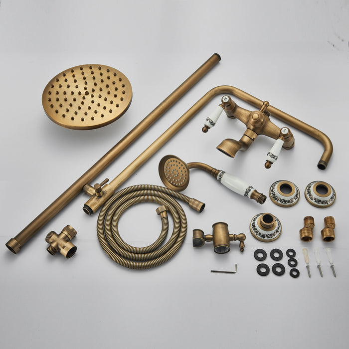 Set di rubinetti per doccia antichi in ottone colonna per doccia in ceramica in porcellana girevole ruota beccuccio per vasca doppi pomelli miscelatore Kit doccia per vasca