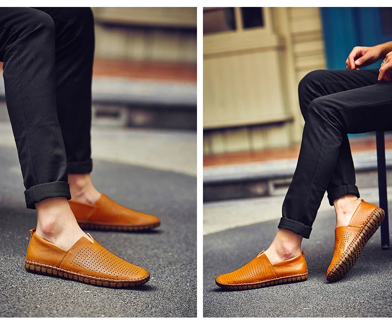 MIXIDELAI Mocassini da uomo in vera pelle di mucca Mocassini fatti a mano in morbida pelle blu Slip On Scarpe da barca da uomo PLUS TAGLIA 38 ~ 47