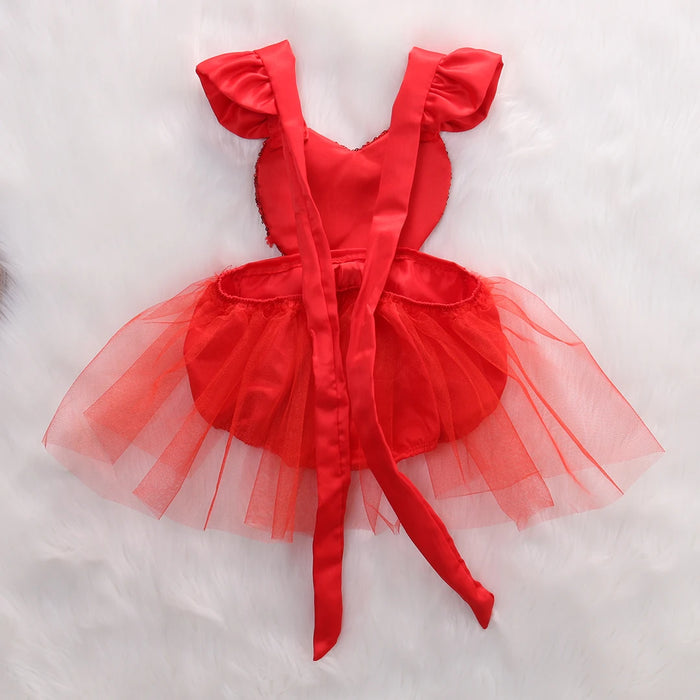 2020 Brand New Princess Summer Toddler neonate 0-3Y pagliaccetto manica corta petalo paillettes Solid Backless Belt Lace pagliaccetto Dress