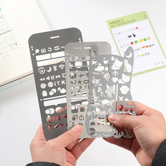 Righello cavo multifunzionale in acciaio inossidabile gatto Figura geometrica disegno stencil modelli righello in metallo Modello di diario strumento fai da te