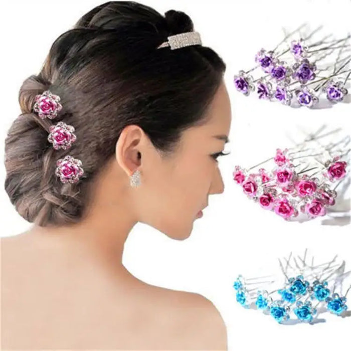 10 Pz/lotto copricapo Da Sposa u-a forma di perno di perla tempestato di diamanti zircone del fiore femminile dei capelli piastra forcella capelli accessori per capelli tornante