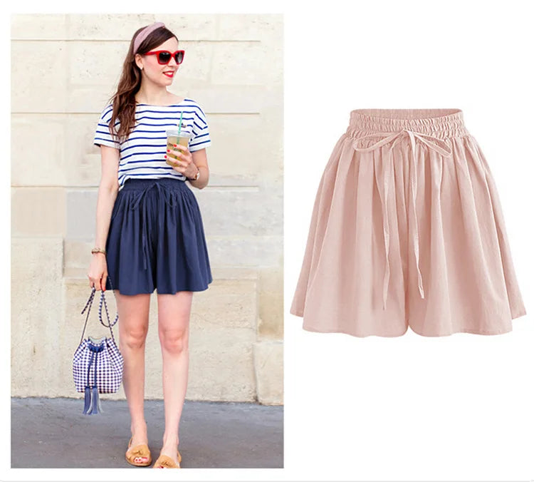 Pantaloncini estivi a gamba larga pantaloni Casual da donna a vita alta larghi M-6XL