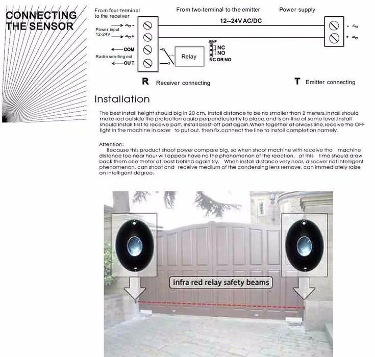DC/AC 12 ~ 24V impermeabile IP55 fotocellula cancello automatico porta sensore di sicurezza allarme sensore a raggio infrarosso fotocellula 15m portata di rilevamento