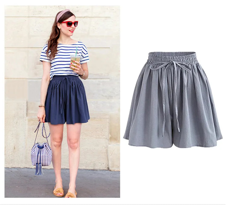 Pantaloncini estivi a gamba larga pantaloni Casual da donna a vita alta larghi M-6XL