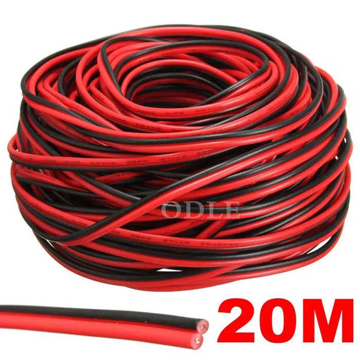 Cavo elettrico da 20 metri in rame stagnato 2 pin AWG 22 prolunga in PVC isolato Cavo per striscia LED Cavo rosso nero Cavo di prolunga elettrico