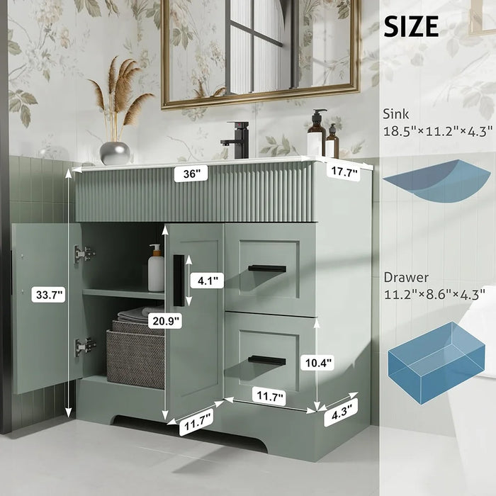 36" Green Bathroom Vanities Combo Set Wave Lines Modern Bathroom Cabinet Vanity Modern Style Bathroom Cabinets for Sale