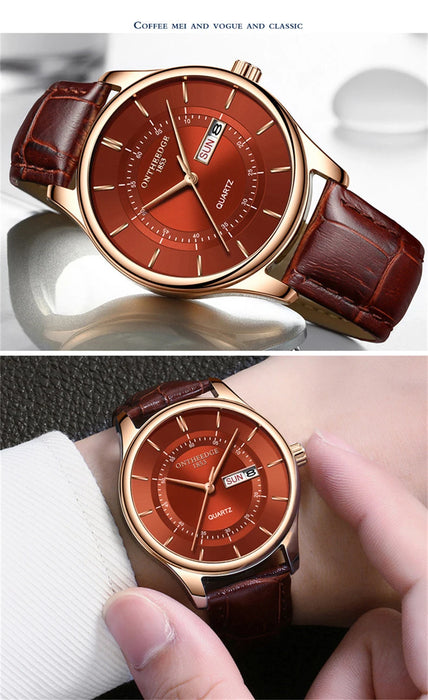 Orologio da uomo con quadrante in oro rosa di alta qualità Orologi impermeabili in pelle Business Fashion Movimento al quarzo giapponese Data Orologio maschile reloj