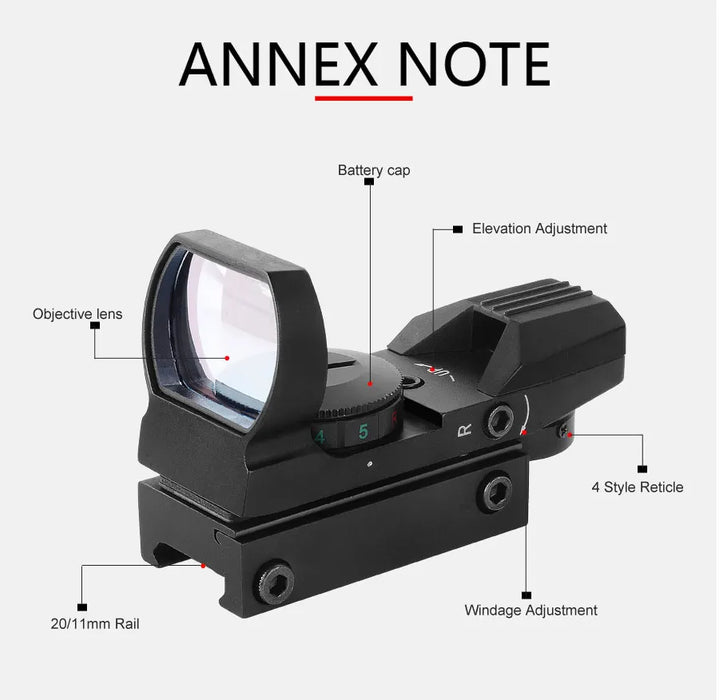 Hot 20mm Rail Cannocchiale da puntamento Ottiche da caccia Olografico Red Dot Sight Reflex 4 Reticolo Scope Collimatore Sight