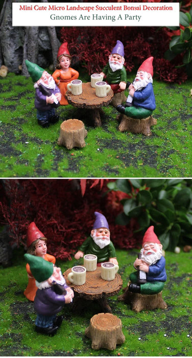 4 pz/set Mini Divertente Carino Gnomo Ha Festa Nani In Resina Statua FAI DA TE Bonsai Decorazione Per La Casa Scrivania D'ufficio Scultura Dropshipping