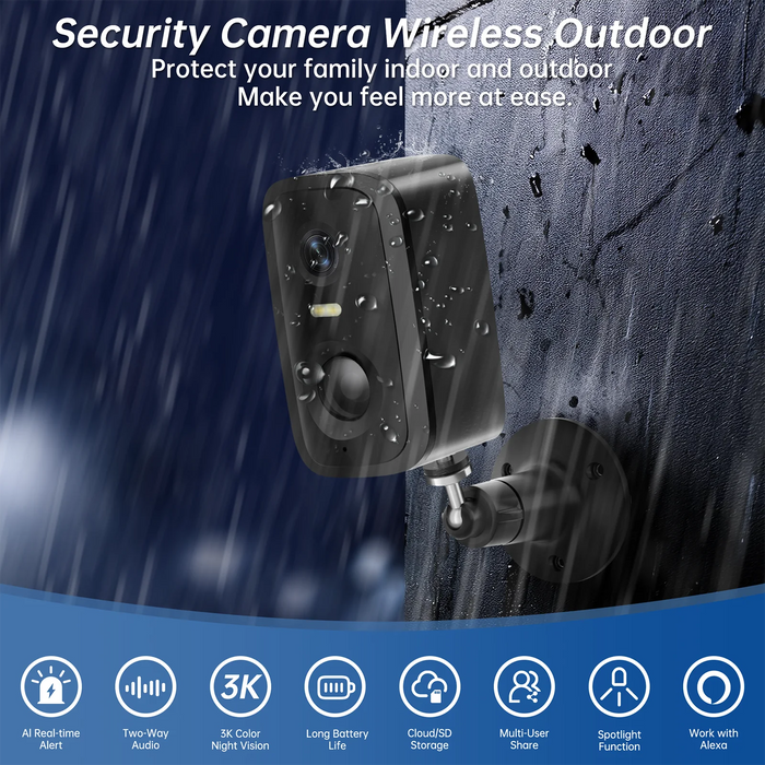 WESECUU 4MP Outdoor Battery Camera Wireless Security Video 2.4G/5G WIFI Network Security Camera