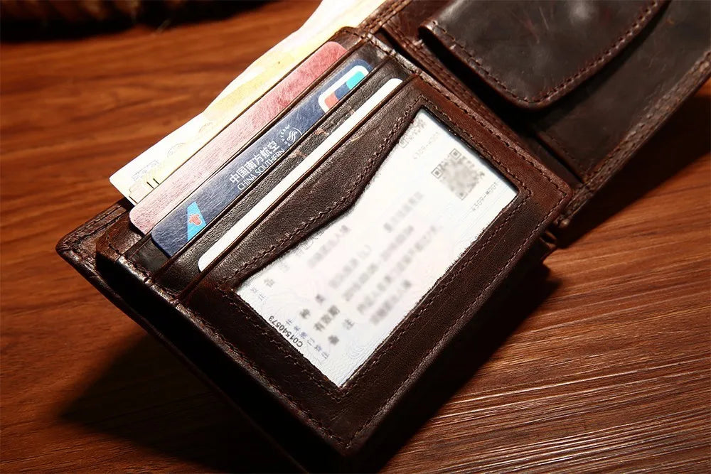 Portafogli da uomo in vera pelle di mucca con tasca portamonete portafoglio da uomo Vintage con blocco RFID portafoglio da uomo in vera pelle con porta carte