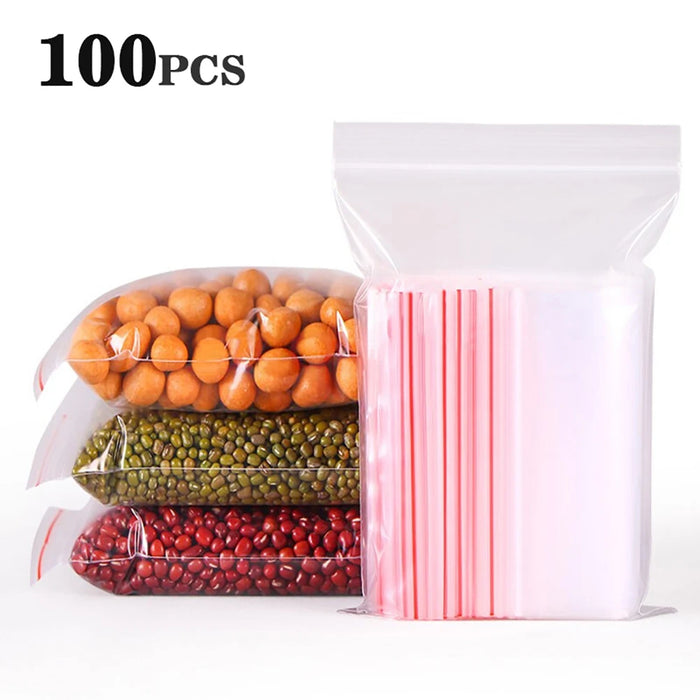 Imballaggio trasparente del pacchetto di conservazione degli alimenti della chiusura lampo della chiusura lampo della chiusura lampo della chiusura lampo di plastica del sacchetto 100 pz/lotto