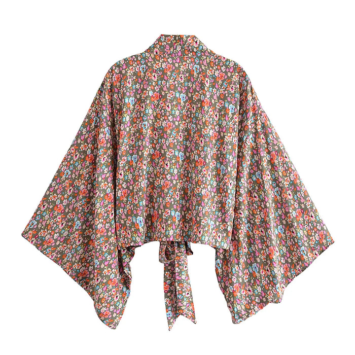 Boho Vintage stampa floreale spiaggia estate Kimono corto donna moda donna Casual scollo a V maniche a pipistrello bohémien Cover-up