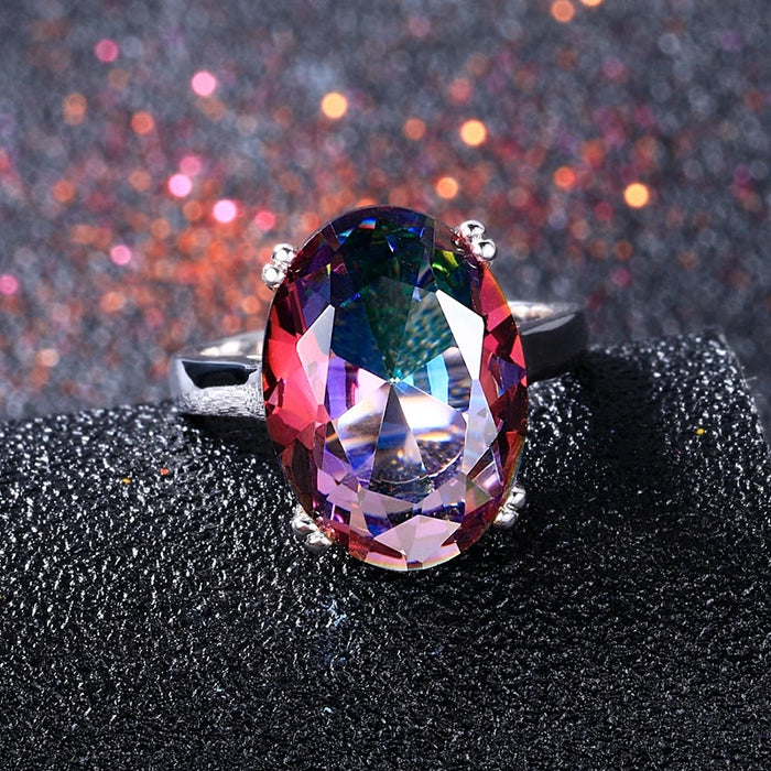 Gioielli da donna di moda S925 Anello in argento Mystic Fire Arcobaleno Topazio Anelli Promozione Elegante gioielli da sposa Anelli Regalo del partito