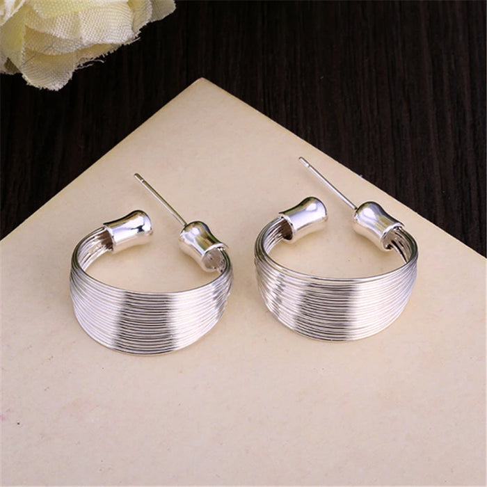 DOTEFFIL Orecchini a bottone multilinea lisci in argento sterling 925 per gioielli con ciondoli per feste di moda per fidanzamento di nozze da donna